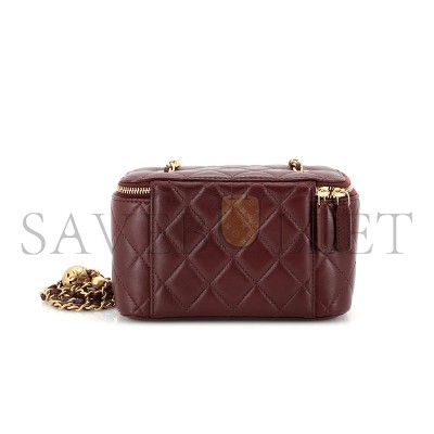 CHANEL PEARL CRUSH VANITY WITH CHAIN QUILTED LAMBSKIN BURGUNDY AP2303 (17*9.5*8cm)